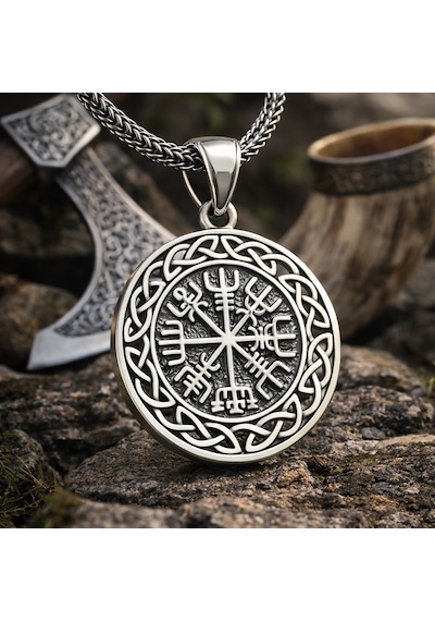 Gümüş Vegvisir Viking Pusulası Erkek Kolye