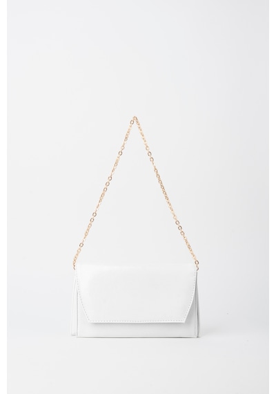 Vivaq Kadın Beyaz Zarf Tasarım 2 Bölmeli Mini Zincir Askılı Çıt Çıt Kapama Clutch Ve El Çantası