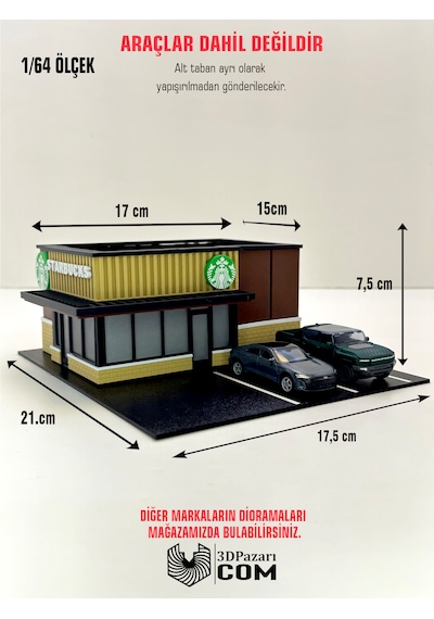3d Baskı 1/64 Ölçekli Kahve Dükkanı Bina Tasarımlı Diorama Araç Sergileme Garajı