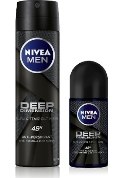Nivea Men Deep Dimension Kuru&Temiz Cilt Hissi Erkek Sprey Deodorant 150 ML + Roll-On 50 ML