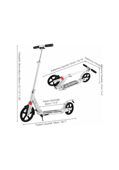 Çift Fren Sistemli 3 Kademeli Yükseklik Ayarlı Süspansiyonlu Ve Katlanabilir Yetişkin Scooter'ı Çok Renkli