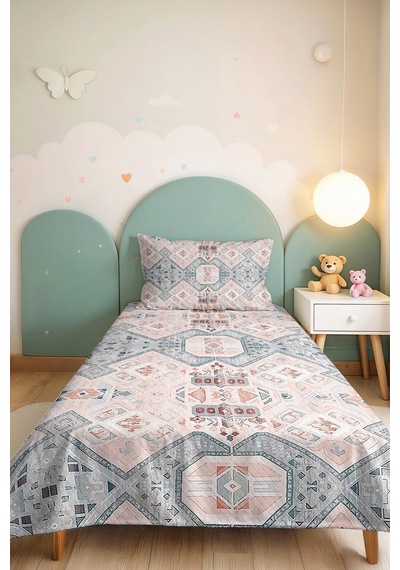 Geometrik Bohem Pudra Genç Odası Tek Kişilik Pike Takımı-etnik Mint 160x220 Cm Kapitone Yatak Örtüsü Naif Halı Fısıltısı