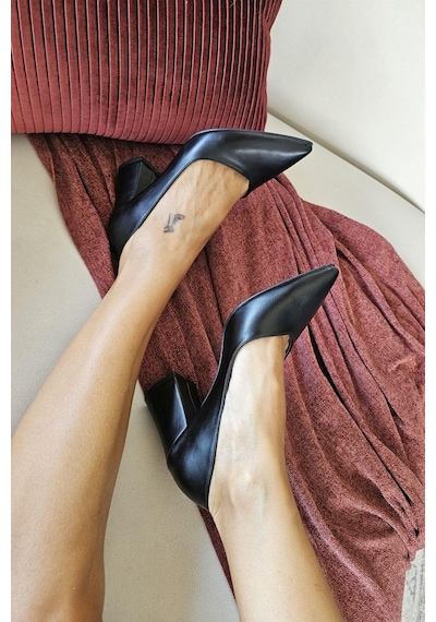10 1817 Topukla Kadın Kalın Topuklu Stiletto Ayakkabı Siyah
