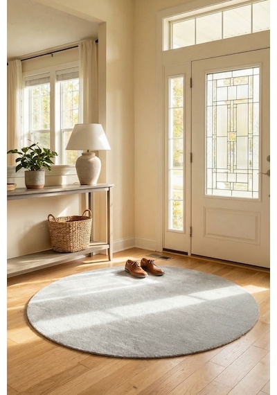 Yuvarlak Puffy Yumuşak Peluş Halı , Kaymaz, Yıkanabilir, Antre, Hol, Mutfak, Makyaj Masası Halısı Gri