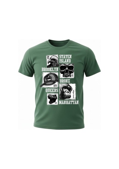 Urbantrendstore Unisex Brooklyn Yazılı Oversize Fit Rahat Geniş Salaş T-shirt Günlük Tişört Yeşil