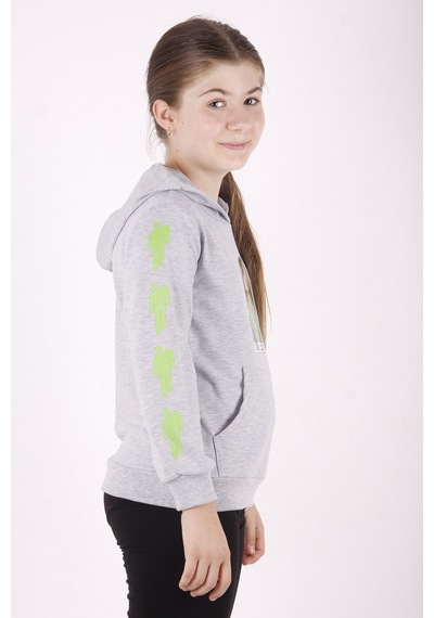 Toontoy Kız Çocuk Billie Eilish Baskılı Sweatshirt Gri Melanj