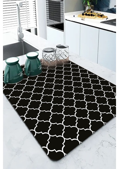 Siyah Fas Desen Microfiber Bulaşık Kurutma Matı Mm002
