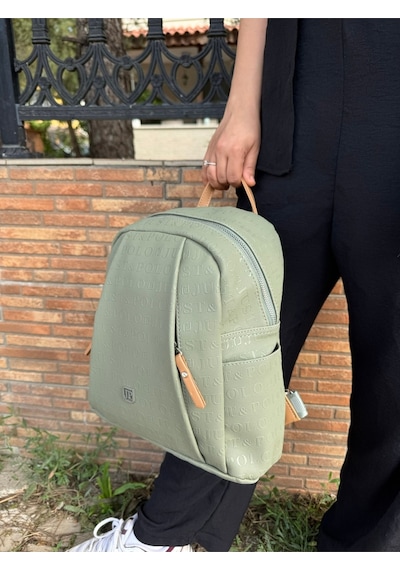 Just Polo Kadın Yeşil Camel 9 Gözlü Büyük Boy Sırt Çantası Yeşil Camel