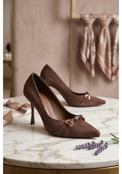Fox Shoes Z676111102 Kahverengi Süet İnce Topuklu Kadın Topuklu Stiletto Ayakkabı