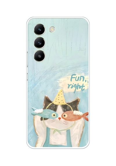 Vivo V30 Lite Uyumlu Balıklı Gözlüklü Komik Kedi Baskılı Silikon Kılıf
