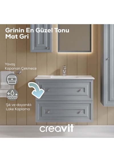 Creavit Kayra Lavabo Dolabı Çekmeceli 80cm Mat Gri Mat Gri Creavit Kayra Lavabo Dolabı Çekmeceli 80cm Mat Gri Mat Gri