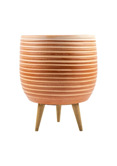 Bitki Tasarımı Ev Dekorasyon Yan Çizgi Desenli Toprak Saksı Saksılık Salon Çiçeklik 3 Ayaklı - 19 Cm 50 x 22