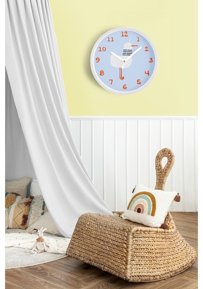 Sevimli Martı Çocuk Odası Duvar Saati - 35cm - Önü Camlı Beyaz Kasa - Sessiz Mekanizma Beyaz