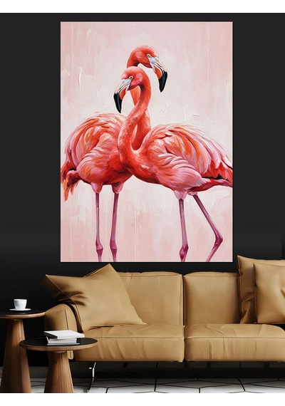 Ahşap Tablo Pembe Flamingo Kuşları Resmi