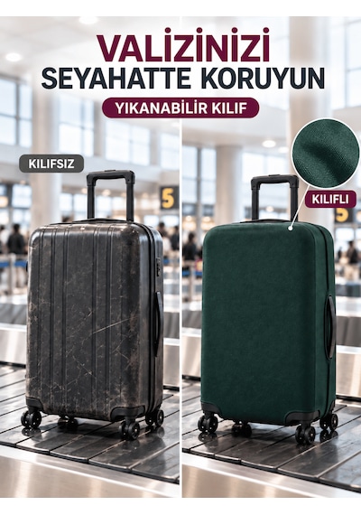 Beylini Valiz Kılıfı Likralı Esnek Çizilme Önleyici Yıkanabilir Dayanıklı Koruyucu Kumaş Bavul Koruyucu Büyük Boy Yeşil