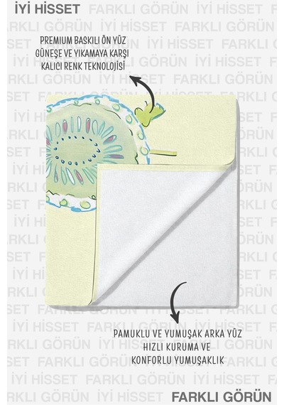 Deniz Kaplumbağası Figürlü Çocuk Plaj Havlusu - Pastel Marine Hızlı Kuruyan Mikrofiber Havlu Donuk Gölgesi