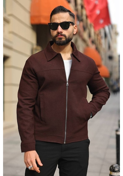 Premium Dokulu Kumaş Mevsimlik Ceket Kahverengi
