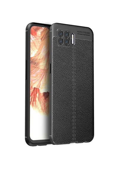 Zhd Oppo Uyumlu A73 Kılıf Focus Derili Silikon Siyah