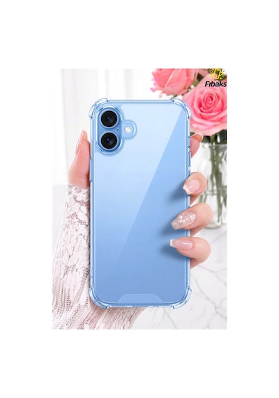 Fibaks iPhone 16 Uyumlu Kılıf Airbag Crystal Sert Pc Antishock Darbe Emici Kenar Şeffaf Silikon Kapak