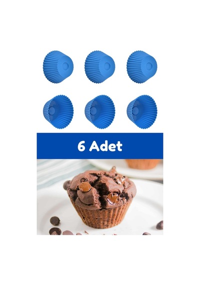 Mavi 6'lı Silikon Mini Browni Kalıbı - Muffin Kalıbı 6 Adet Cupcake Kek Kalıbı Silikon Mavi Diğer