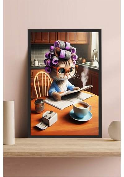 Kedi Tasarımlı Çerçeve Görünümlü Mdf Tablo Çok Renkli - 713607537 Çok Renkli