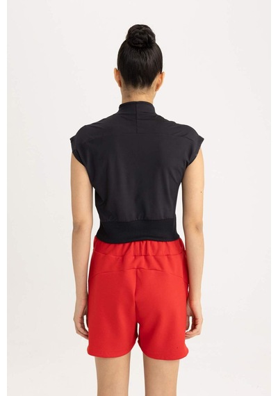 DeFactoFit Crop Dik Yaka Sporcu Kısa Kollu Ağır Kumaş Tişört B8966AX24SMBK81