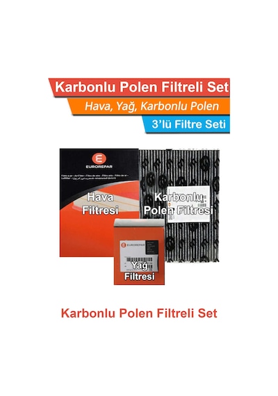 Citroen C3 1.4 Hdı 70hp Dizel Eurorepar Filtre Bakım Seti 2003-2009 Hava+yağ+karbonlu Polen