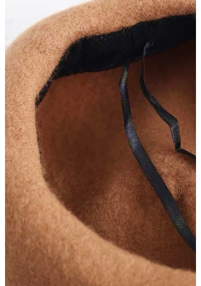 Külah Camel Parisienne Bere Premium Gerçek Yün Şapka Camel Standart