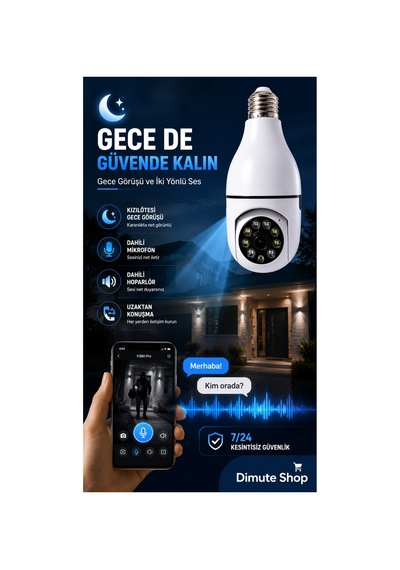 V380 Pro Ampul Kamera 360 Wifi Güvenlik Kamerası Gece Görüşlü Hareket Sensörlü - 888554929