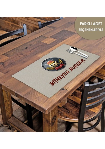 Bk Gift Restoran & Cafelere Özel Baskılı Keten Amerikan Servis Seti 24 Adet , Logolu Servis Bezi, Baskılı Amerikan Servis Diğer