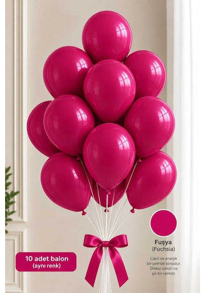 Latex Balon Seti 10'lu- Fuşya Çok Renkli