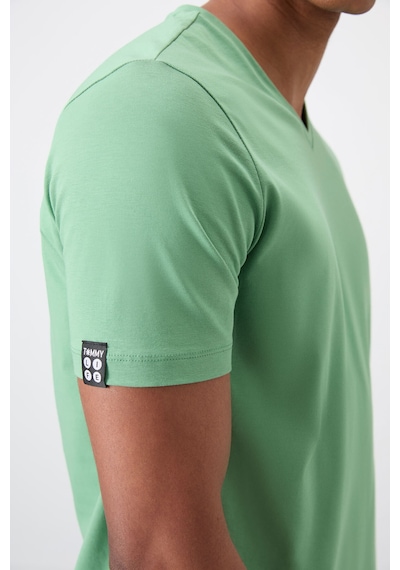 Tommylife Pastel Yeşil Basic Kısa Kol Standart Kalıp V Yaka Erkek T-shirt - 87912 Pastel Yeşil