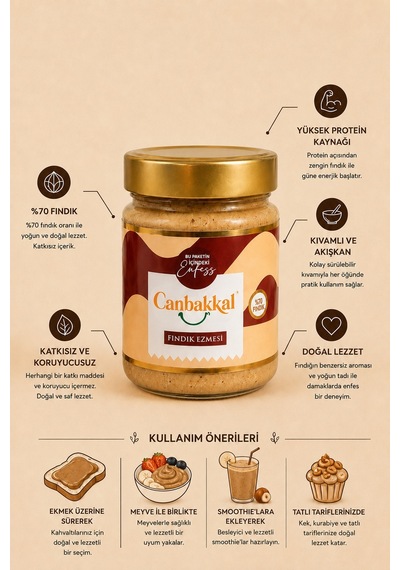 Canbakkal %70 Fındık Ezmesi 300 G Katkısız Sürülebilir Fındık Kreması