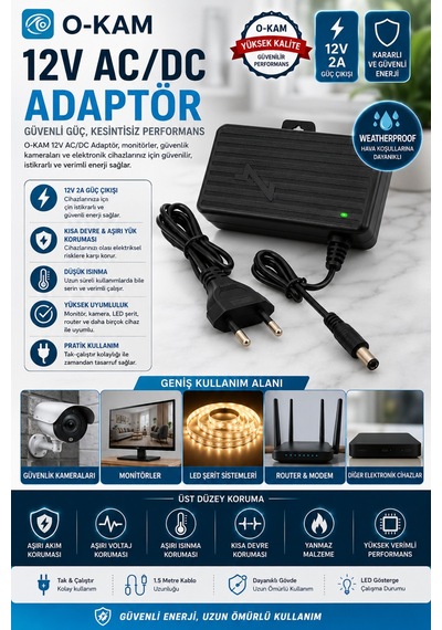 O-kam 12v 1.2a Outdor Kamera Adaptör Siyah - 913356649