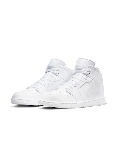 Nike Air Jordan 1 Mid Erkek Sneaker Hakiki Deri Bilekli Spor Ayakkabı Beyaz Beyaz