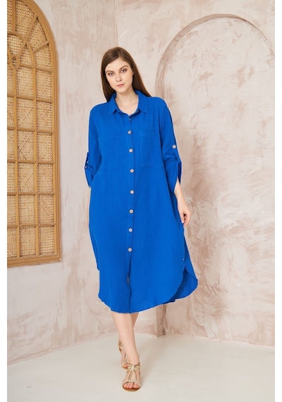 Yıldızistan Kadın Saks Müslin Extra Geniş Oversize Yarasa Kol Cepli Uzun Kollu Yazlık Gömlek Elbise 3440495 Saks Mavi Yıldızistan Kadın Saks Müslin Extra Geniş Oversize Yarasa Kol Cepli Uzun Kollu Yazlık Gömlek Elbise 3440495 Saks Mavi