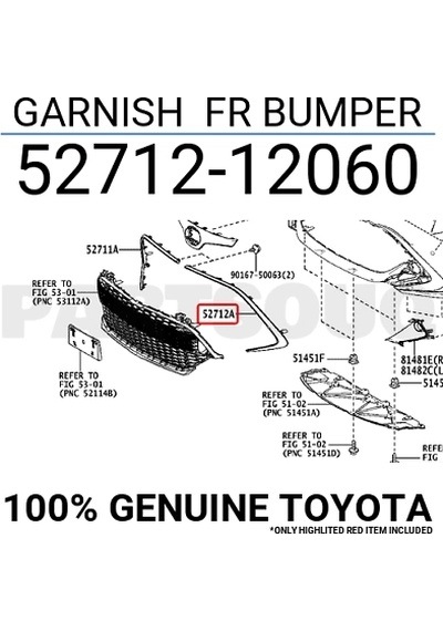 Toyota Corolla- Hb- 2020-2022 Ön Tampon Panjuru Dış Çerçeve Çıtası Sol Koyu Gri Tyg Oem No:52712