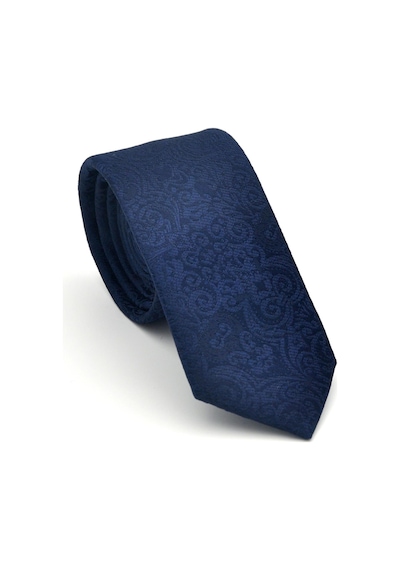 Gaffy Şal Desenli Lacivert Dokuma Kumaş Mendilli Slim Fit Kravat // Sdk-2506-2 Lacivert
