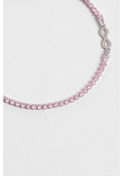 Pembe Sonsuzluk İtalyan 18 Ayar Beyaz Altın Kaplama 19 Cm Gümüş Su Yolu Bileklik