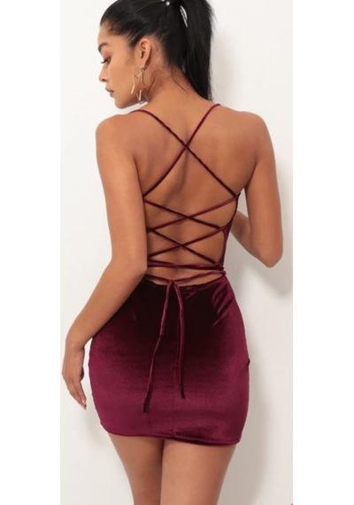 Hanife Glam Couture Hanife Glam Mini Kadife Elbise Bordo
