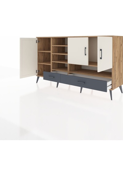 Kronos Konsol 8 Raflı 2 Çekmeceli 3 Kapaklı 176x59x99 Çam-aytaşı/ Çam-aytaşı/antrasit