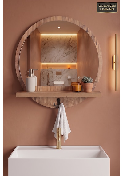 Antik Ahşap Dekoratif Ayna Raflı Askılıklı Koridor Konsol Oda Lavabo Wc Banyo Dresuar Mutfak Makyaj Aynası Yn-101 Atlantik Çam