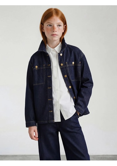 Lc Waikiki İndigo Uzun Kollu Kız Çocuk Jean Gömlek