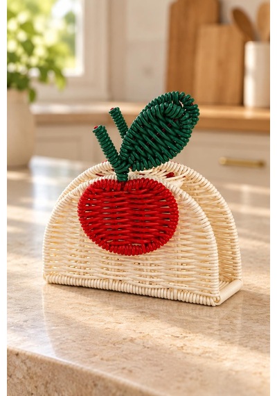 Örme Masaüstü Peçetelik Dekoratif Rattan Peçetelik Beyaz