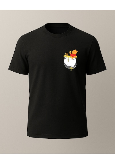 Pooh Cep Tasarımlı Baskılı T-shirt Siyah