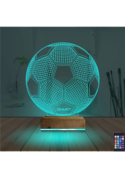 Luvivia Futbol Topu Futbolcu Taraftar Kişiye Özel 3d Lamba - Masa Gece Lambası Şeffaf