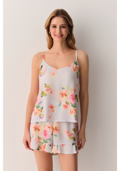 Suwen Flora Atlet Şort Pijama Takımı Sh26519667956 Mavi