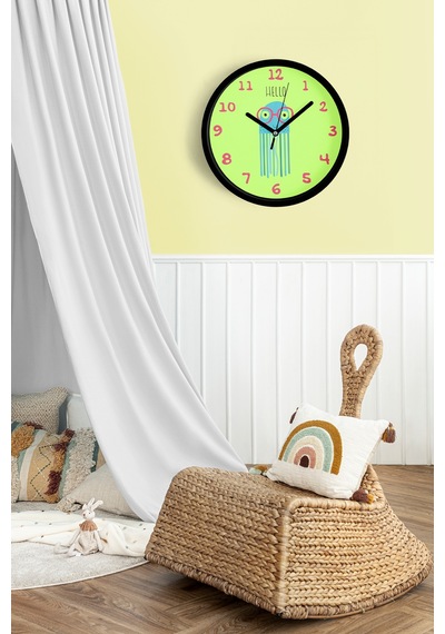 Deniz Anası Çocuk Odası Duvar Saati - 25cm - Önü Camlı Siyah Kasa - Sessiz Mekanizma-jh1032 Siyah