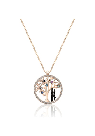 Kadın Hayat Ağacı Renkli Nano Zirkon Taşlı Rose Gold Kaplama 925 Ayar Gümüş Kolye