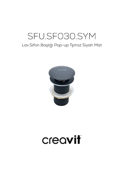 Creavit Lavabo Sifon Başlığı Pop-up Taşmasız Mat  Siyah